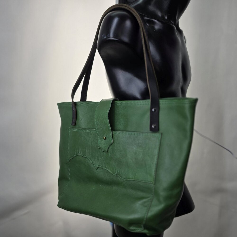 Handmade Grass Green Leather Tote Bag - Picture 7 of 16